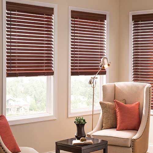 Cordless faux wood blinds