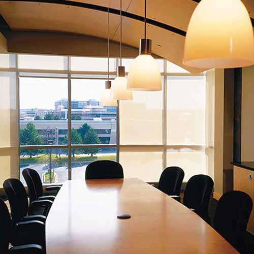 Graber cordless solar shades in conference room