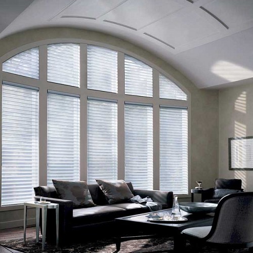 Soft Sheer horizontal blinds in shallow arch