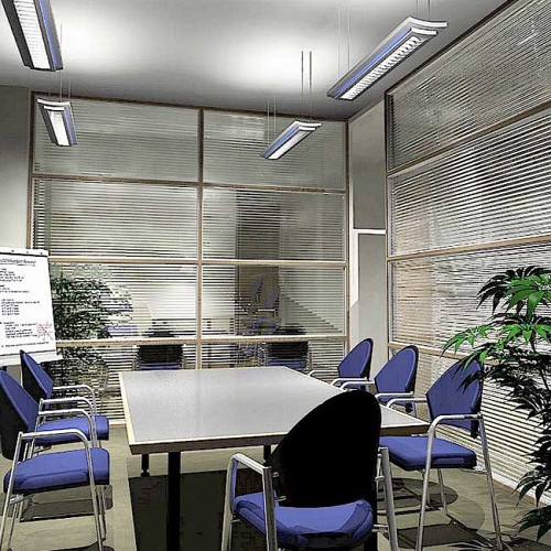 Mini blinds in an interior conference room