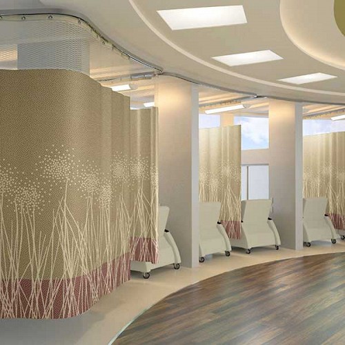 Curved cubicle curtain track configuration